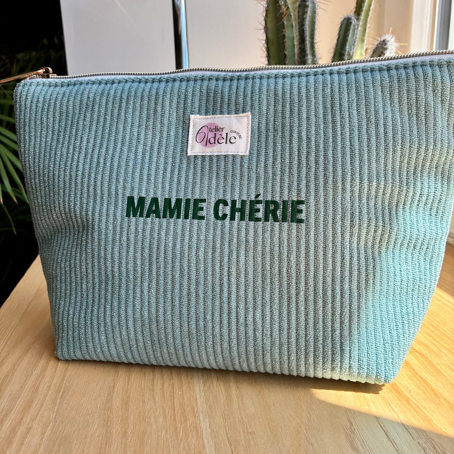 Trousse de toilette en velours côtelé écru - personnalisable