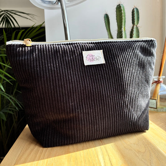 Trousse de toilette en velours côtelé noir- personnalisable