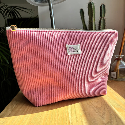 Trousse de toilette en velours côtelé rose pâle - personnalisable