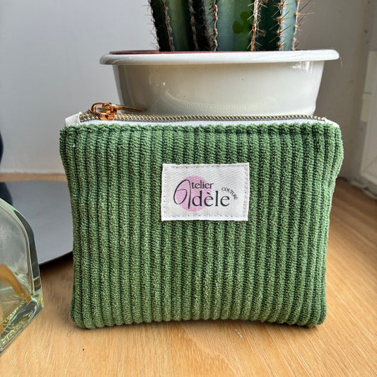 Porte-monnaie en velours côtelé vert matcha