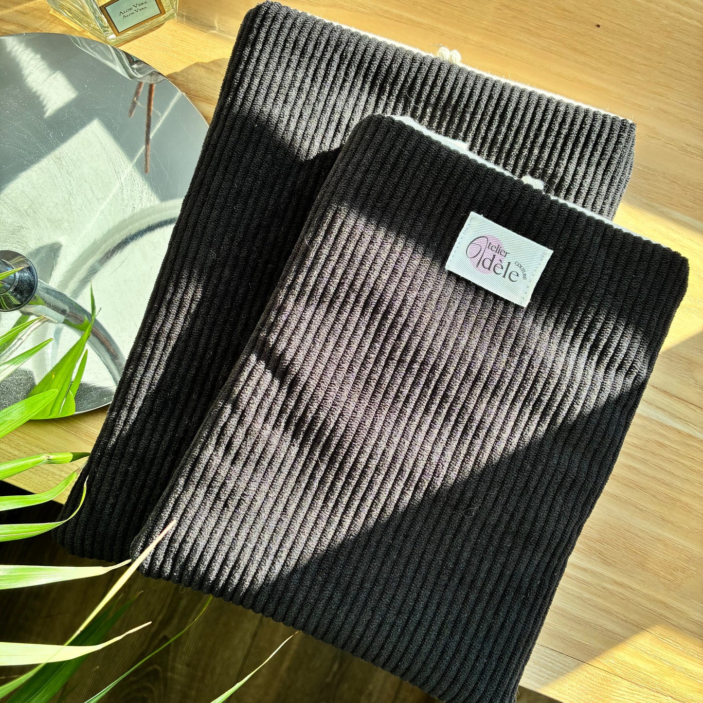 Black corduroy book cover - customizable