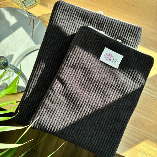Black corduroy book cover - customizable