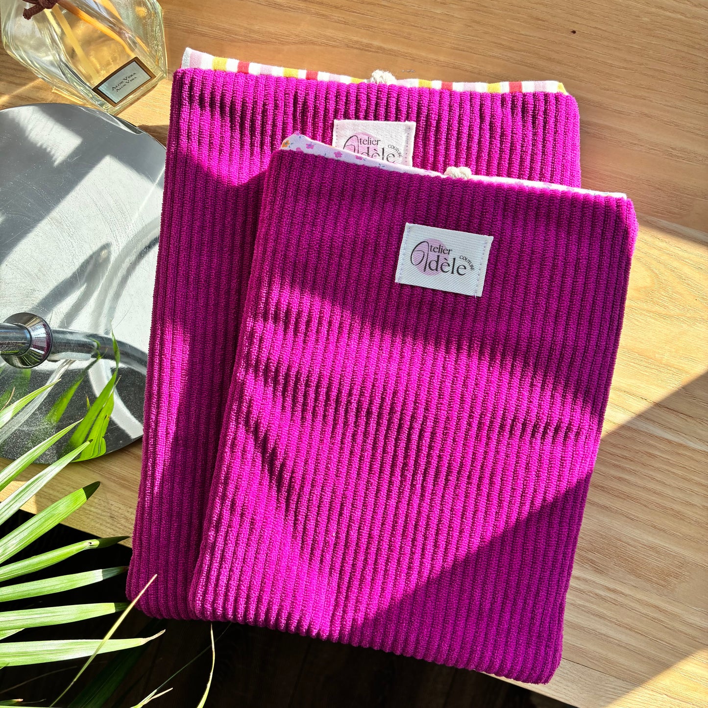Fuchsia corduroy book cover - customizable