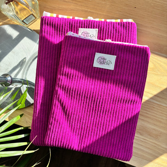 Fuchsia corduroy book cover - customizable