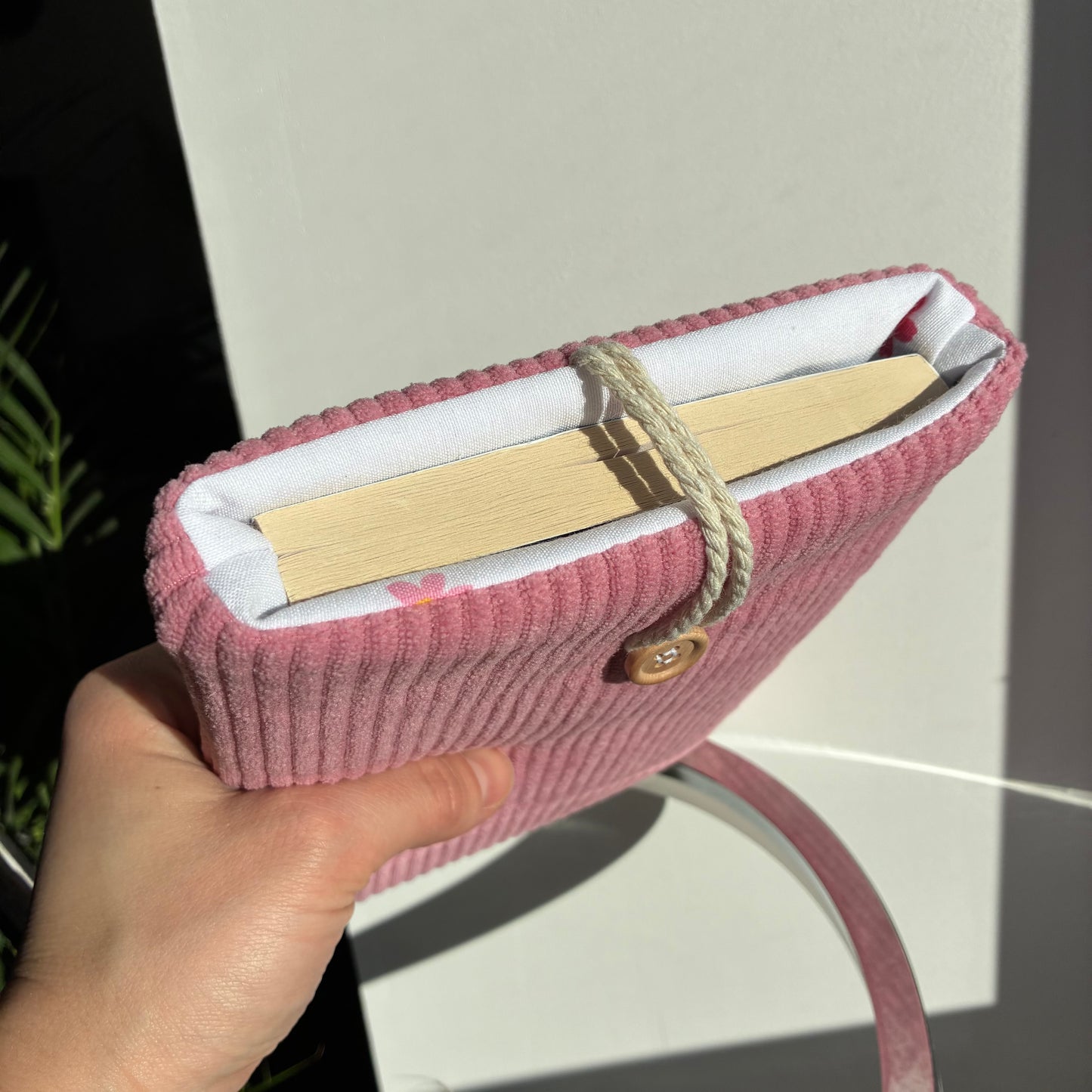 Pale pink corduroy book cover - customizable