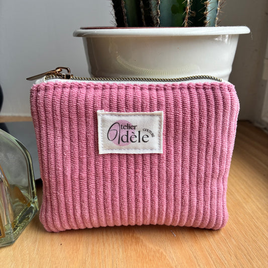 Porte-monnaie en velours côtelé rose pâle