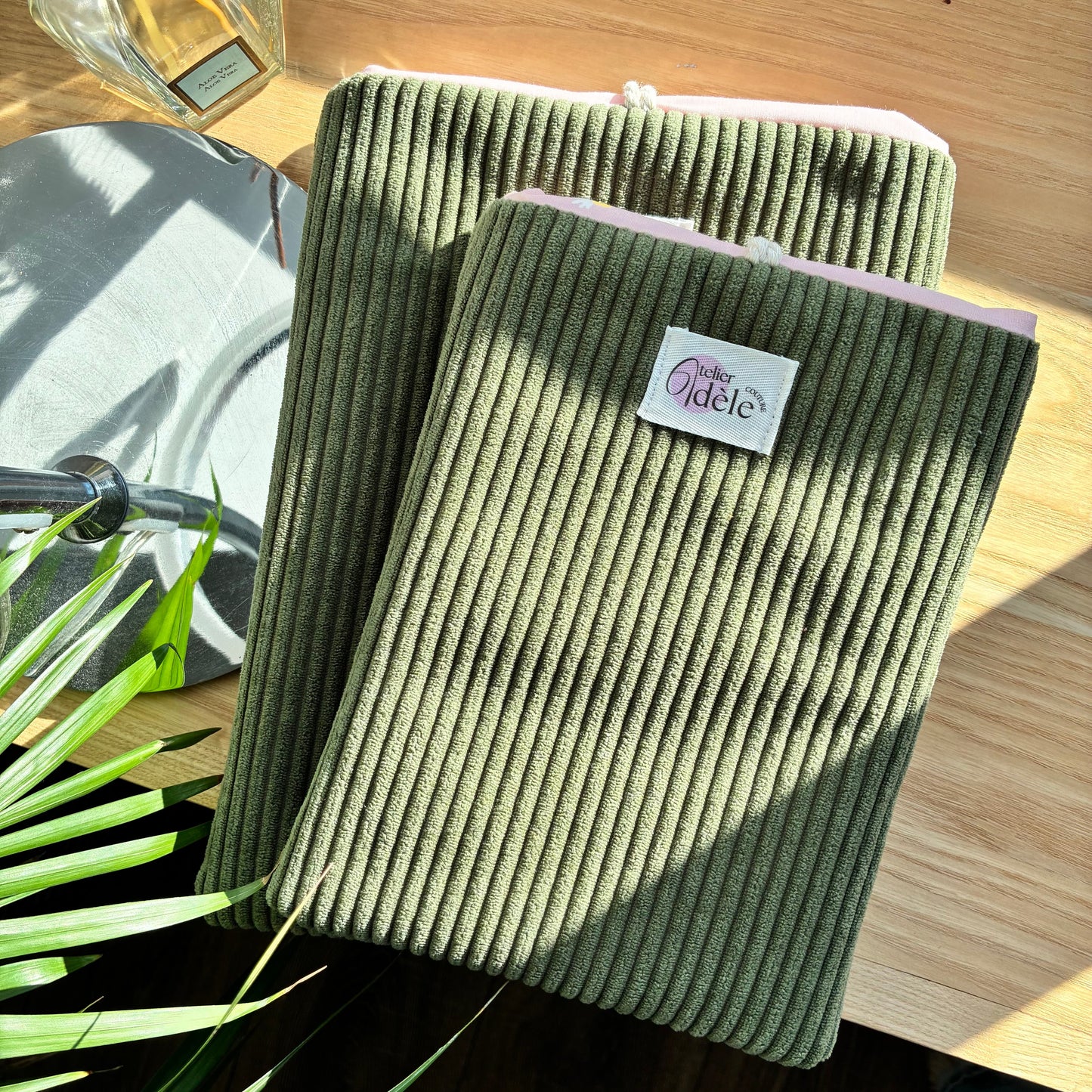Khaki corduroy book cover - customizable