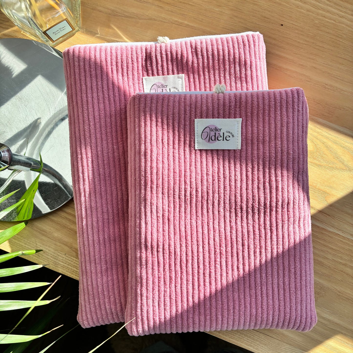 Pale pink corduroy book cover - customizable