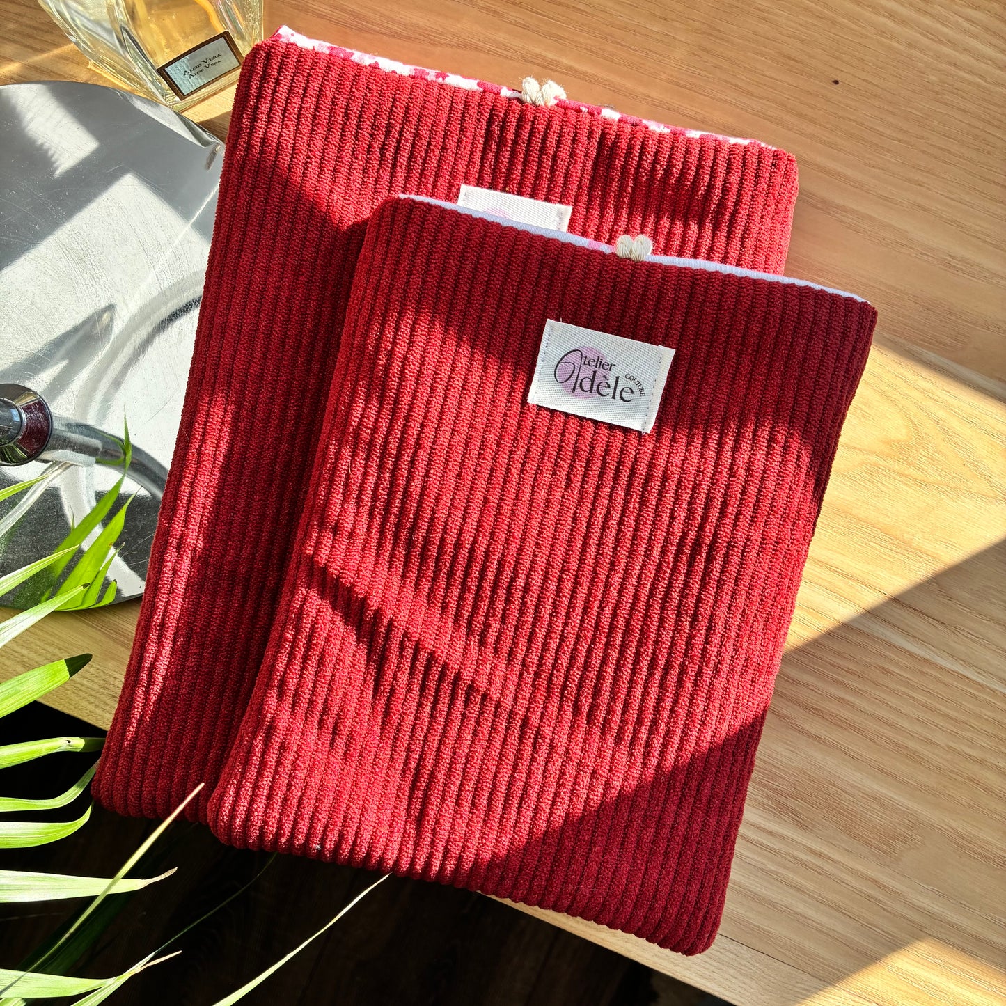 Red corduroy book cover - customizable
