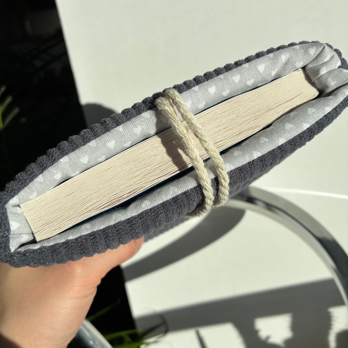 Grey corduroy book cover - customizable