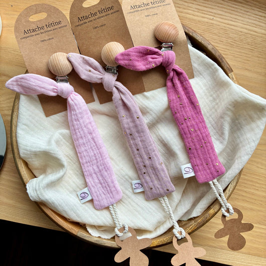 Attache tétine en double gaze de coton personnalisable