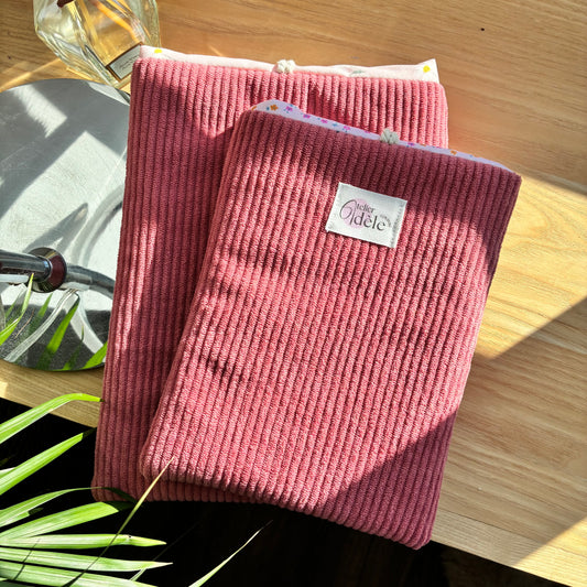 Dusty rose corduroy book cover - customizable