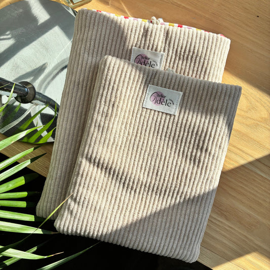 Ecru corduroy book cover - customizable