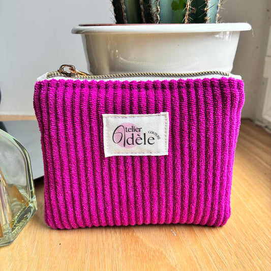 Porte-monnaie en velours côtelé fuchsia