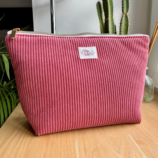 Trousse de toilette en velours côtelé vieux rose - personnalisable