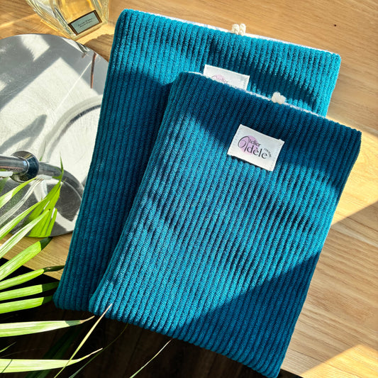 Turquoise corduroy book cover - customizable