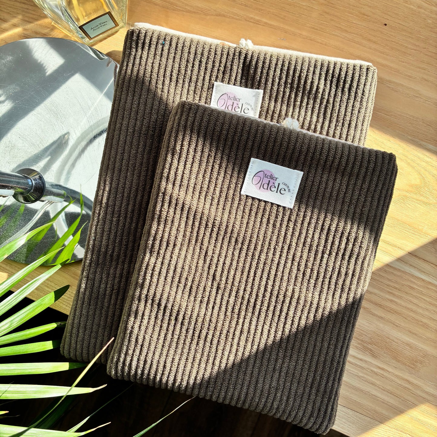 Brown corduroy book cover - customizable
