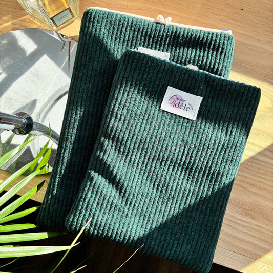 Customizable corduroy book cover in fir green