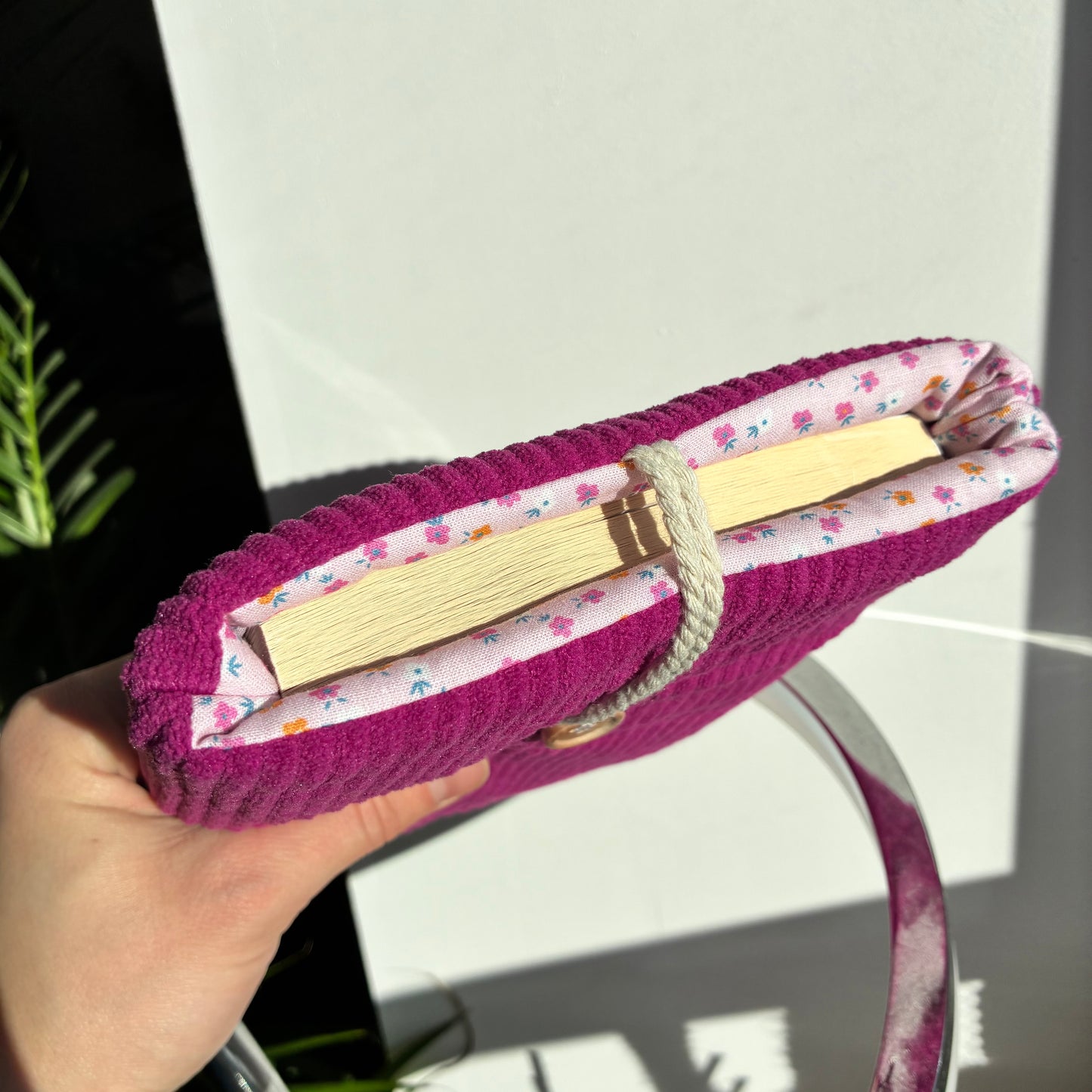 Fuchsia corduroy book cover - customizable