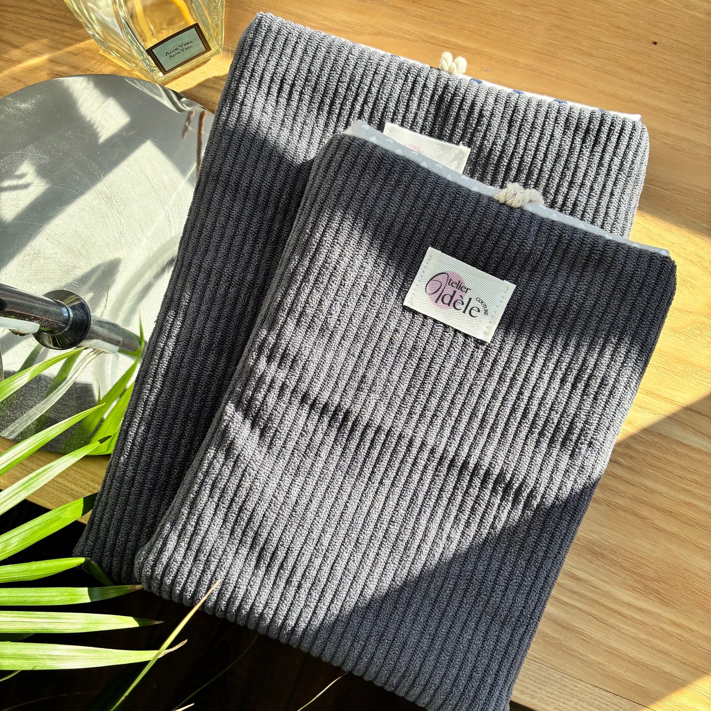 Grey corduroy book cover - customizable