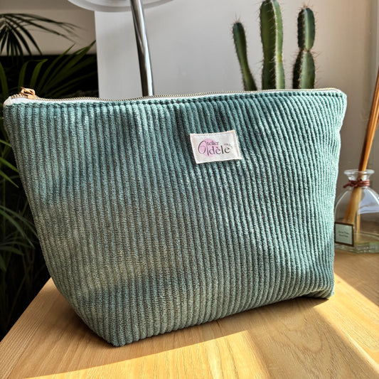 Trousse de toilette en velours côtelé bleu pétrole - personnalisable