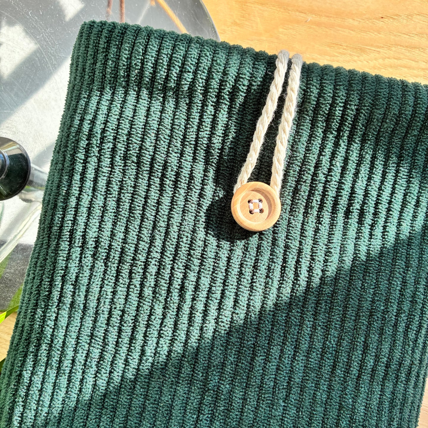 Customizable corduroy book cover in fir green