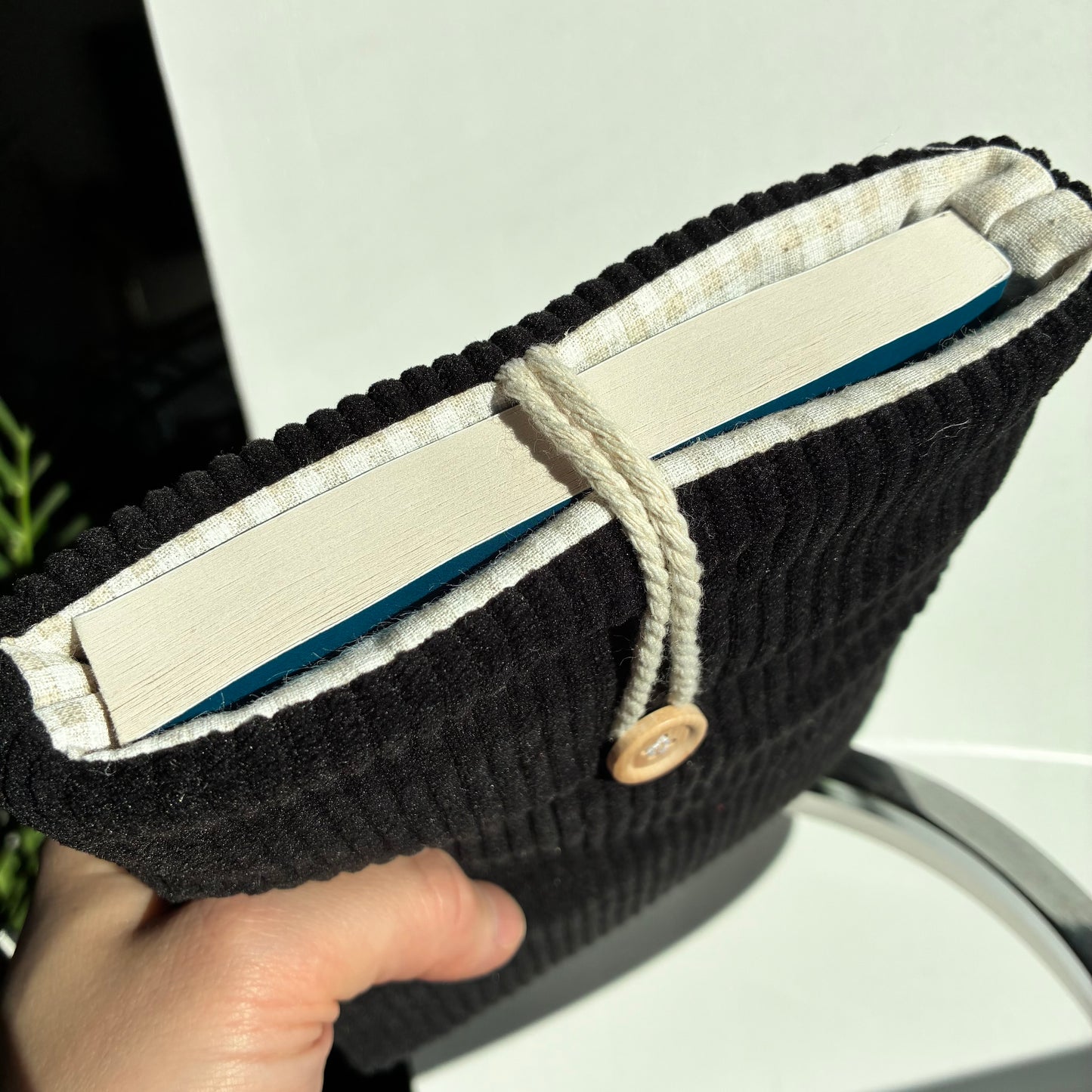 Black corduroy book cover - customizable