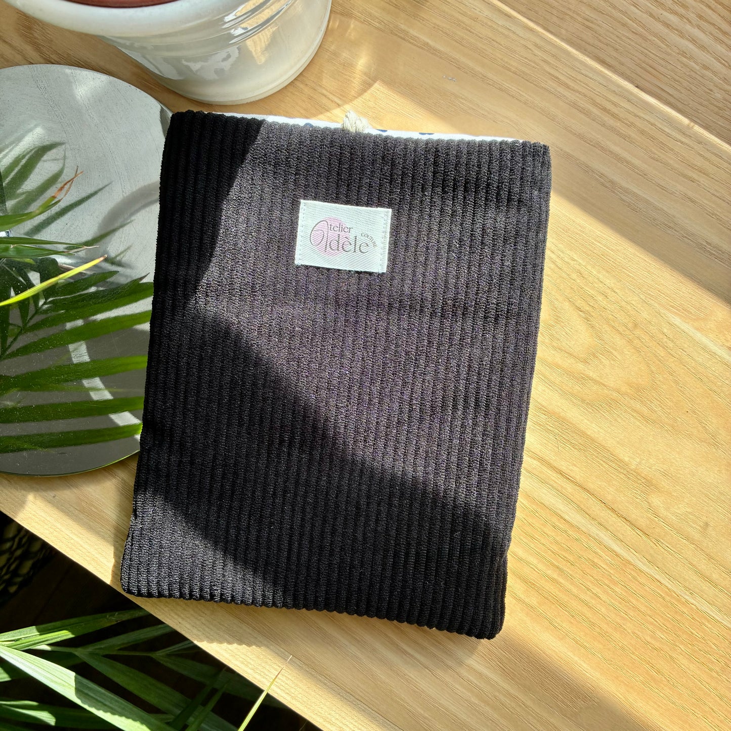 Black corduroy book cover - customizable